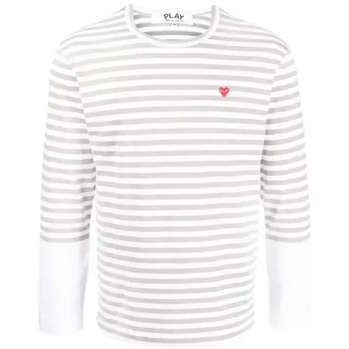 CDG Play Embroidered Logo Striped Long-Sleeve Tee White/Grey CDG Play Embroidered Logo Striped Long-Sleeve Tee White/Grey Front Side