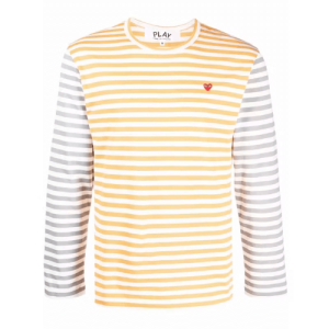 CDG Play Embroidered Logo Striped Long-Sleeve Tee (Yellow/Grey) Front Side