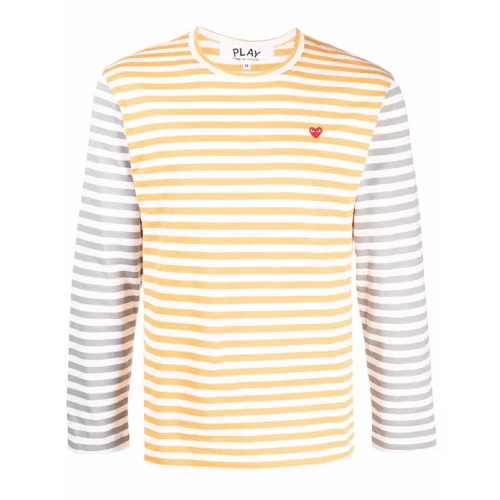 CDG Play Embroidered Logo Striped Long-Sleeve Tee (Yellow/Grey) CDG Play Embroidered Logo Striped Long-Sleeve Tee (Yellow/Grey) Front Side