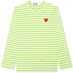 CDG Play Pastelle Striped L/S T-shirt (Green/White) Front Side