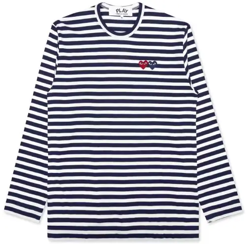 CDG Play Women's Double Heart Striped L/S T-Shirt (Navy/White) CDG Play Women's Double Heart Striped L/S T-Shirt (Navy/White) Front Side