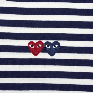 CDG Play Women's Double Heart Striped L/S T-Shirt (Navy/White) Logo