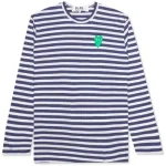 CDG Play Women's Green Emblem Striped L/S Navy/White T-Shirt Front Side