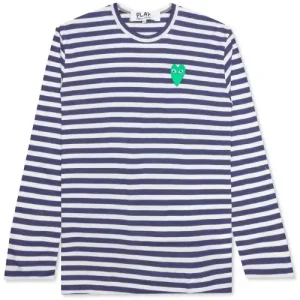 CDG Play Women's Green Emblem Striped L/S Navy/White T-Shirt Front Side