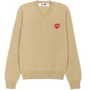 CDG x Invader V Neck Pullover Knitwear - Camel Front Side