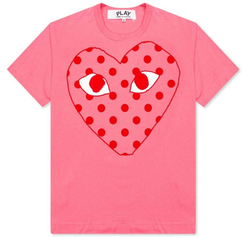 Comme des Garcons Play Pastelle Polka Dot Red Heart T-shirt Comme des Garcons Play Pastelle Polka Dot Red Heart T-shirt Front Side