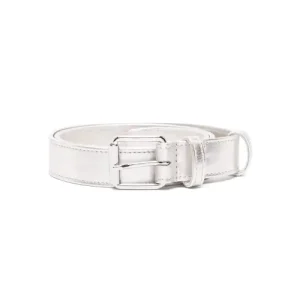 Comme Des Garçons Wallet Metallic Leather Belt Silver-Tone Full View