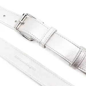 Comme Des Garçons Wallet Metallic Leather Belt Silver-Tone Buckle View