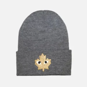CANADA des GARCONS Grey Beanie Gold Emblem By CDG Front Side View