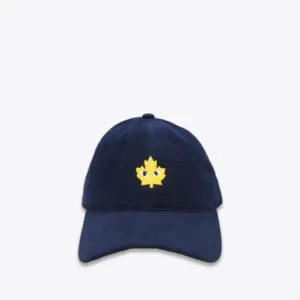 CDG Strapback Yellow Canadian Maple Leaf Emblem Hat Navy Front Side View